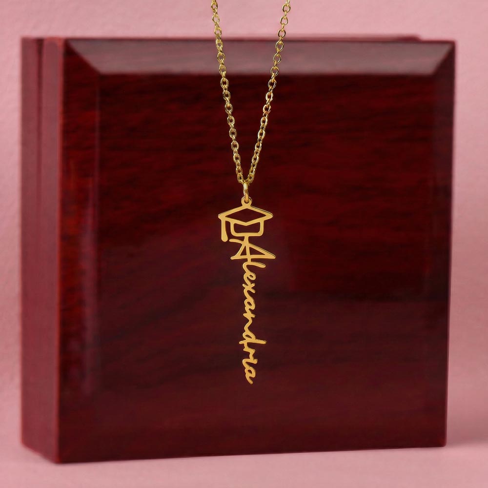 Custom Graduation Name Necklace – Personalized with Name & Cap Charm