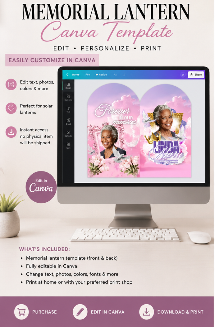 Editable Memorial Lantern Template | Digital Canva Design for Solar Lanterns
