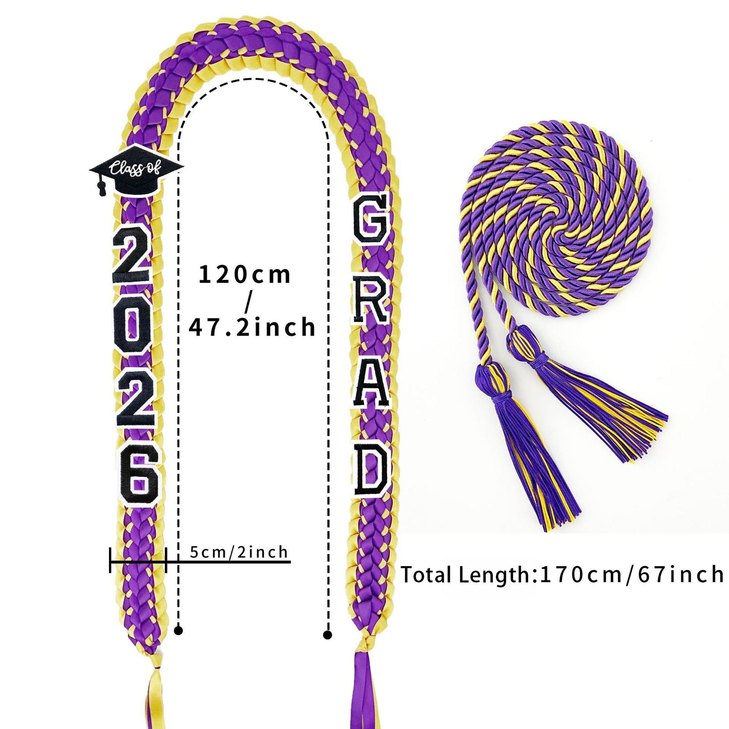 Custom Name Graduation Ribbon Lei with Honor Cord