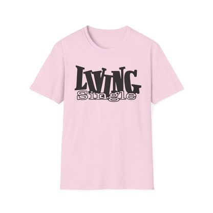 light pink t-shirt with 'LIVING Single' text on a white background
