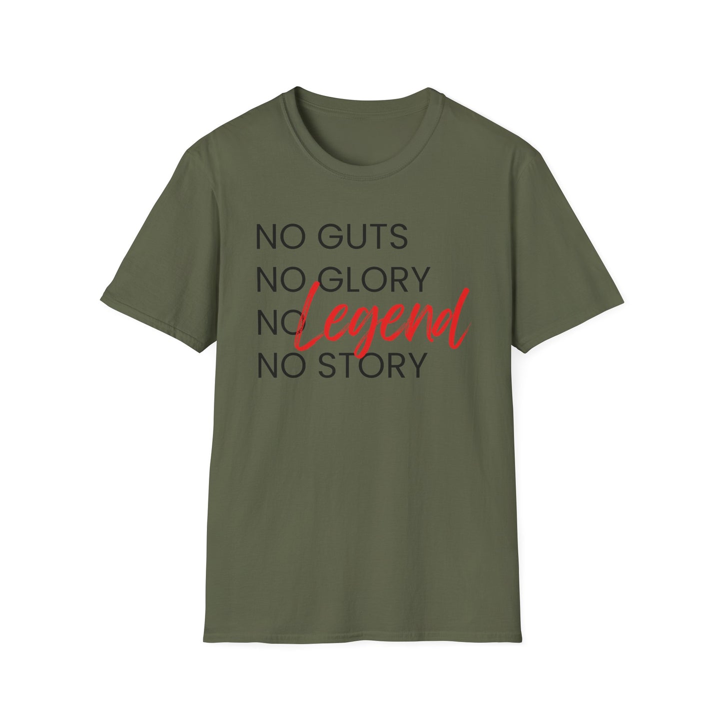 olive green no guts no glory unisex graphic t shirt with motivational quote
