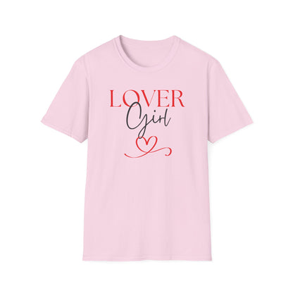 light pink t-shirt with 'LOVER Girl' text on a white background