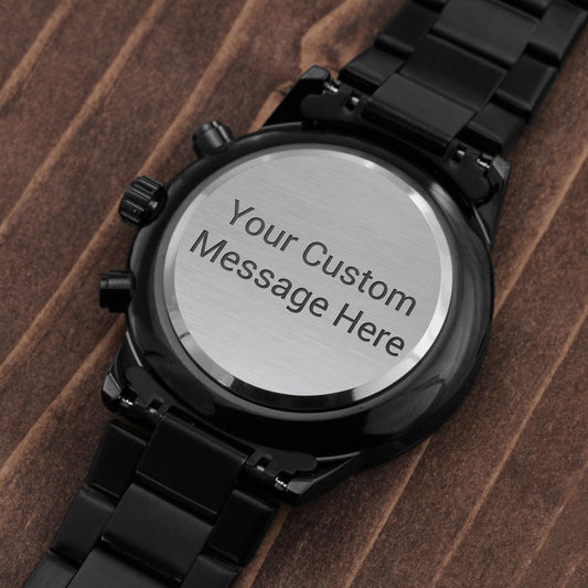 Black Chronograph Watch w/Custom Engraving