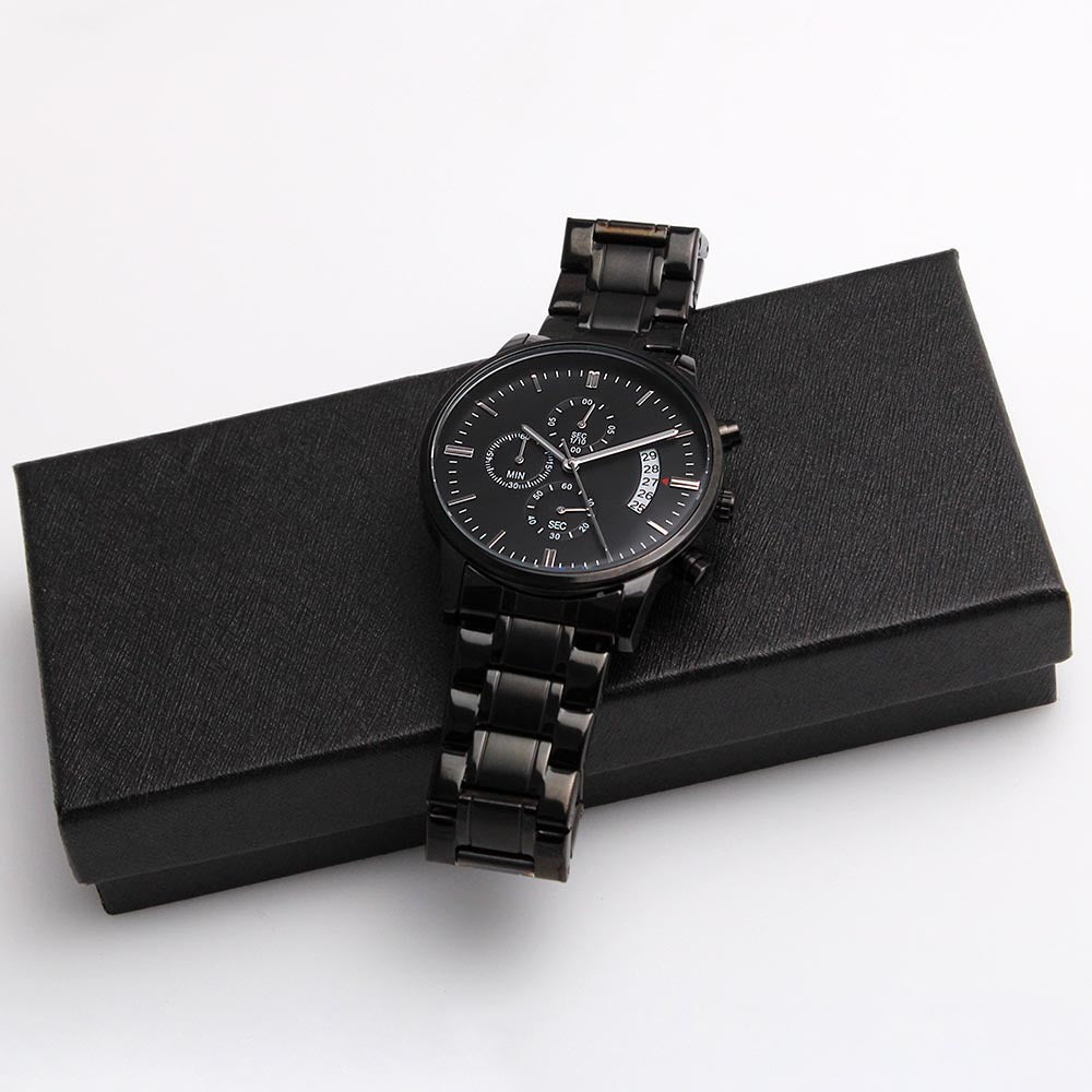 Black Chronograph Watch w/Custom Engraving