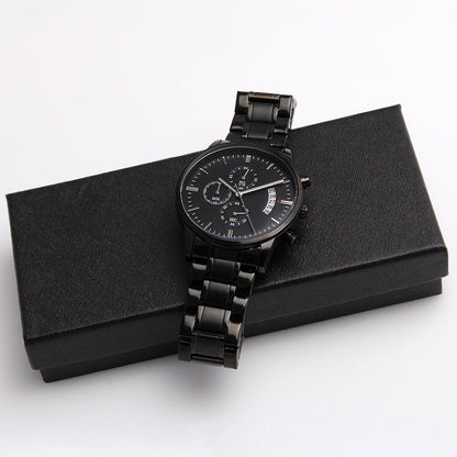 Black Chronograph Watch w/Custom Engraving