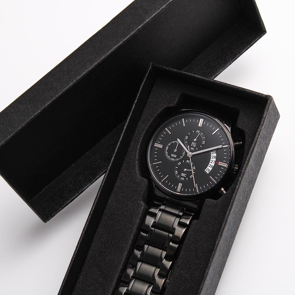 Black Chronograph Watch w/Custom Engraving