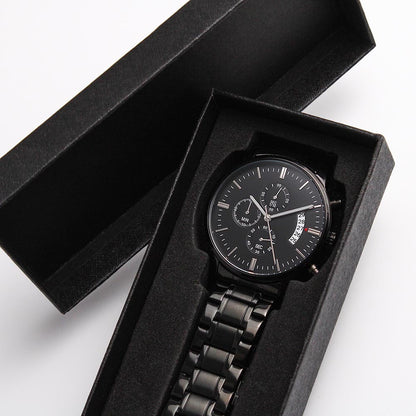 Black Chronograph Watch w/Custom Engraving