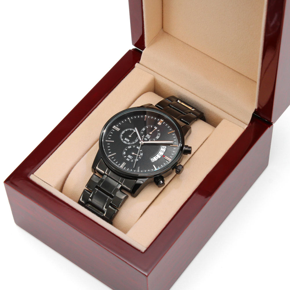 Black Chronograph Watch w/Custom Engraving