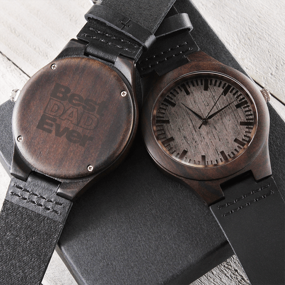custom engraved wooden watch with best dad ever text