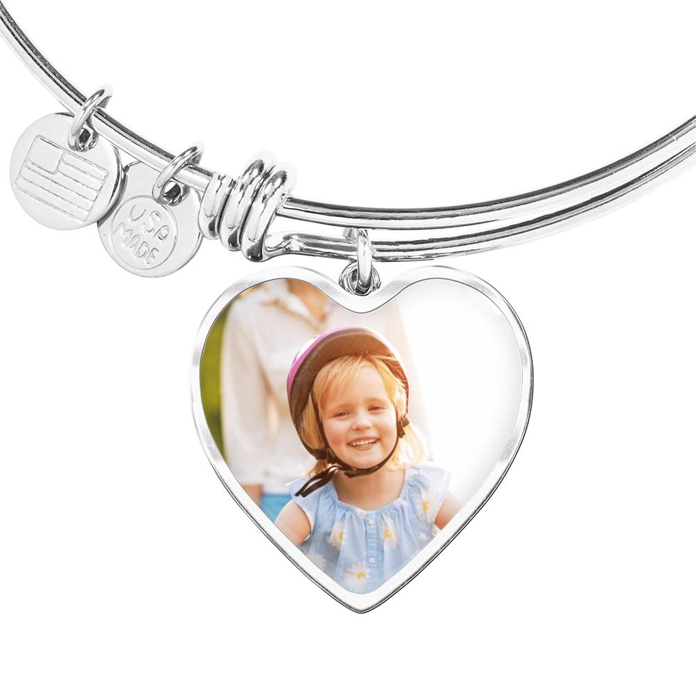 Personalized Heart Bangle w/photo and Engraving