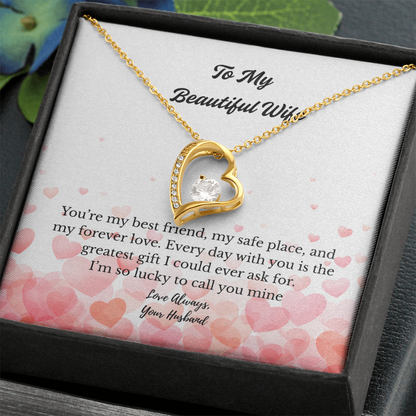“To My Beautiful Wife" Heart Pendant Necklace – The Message She'll Never Forget