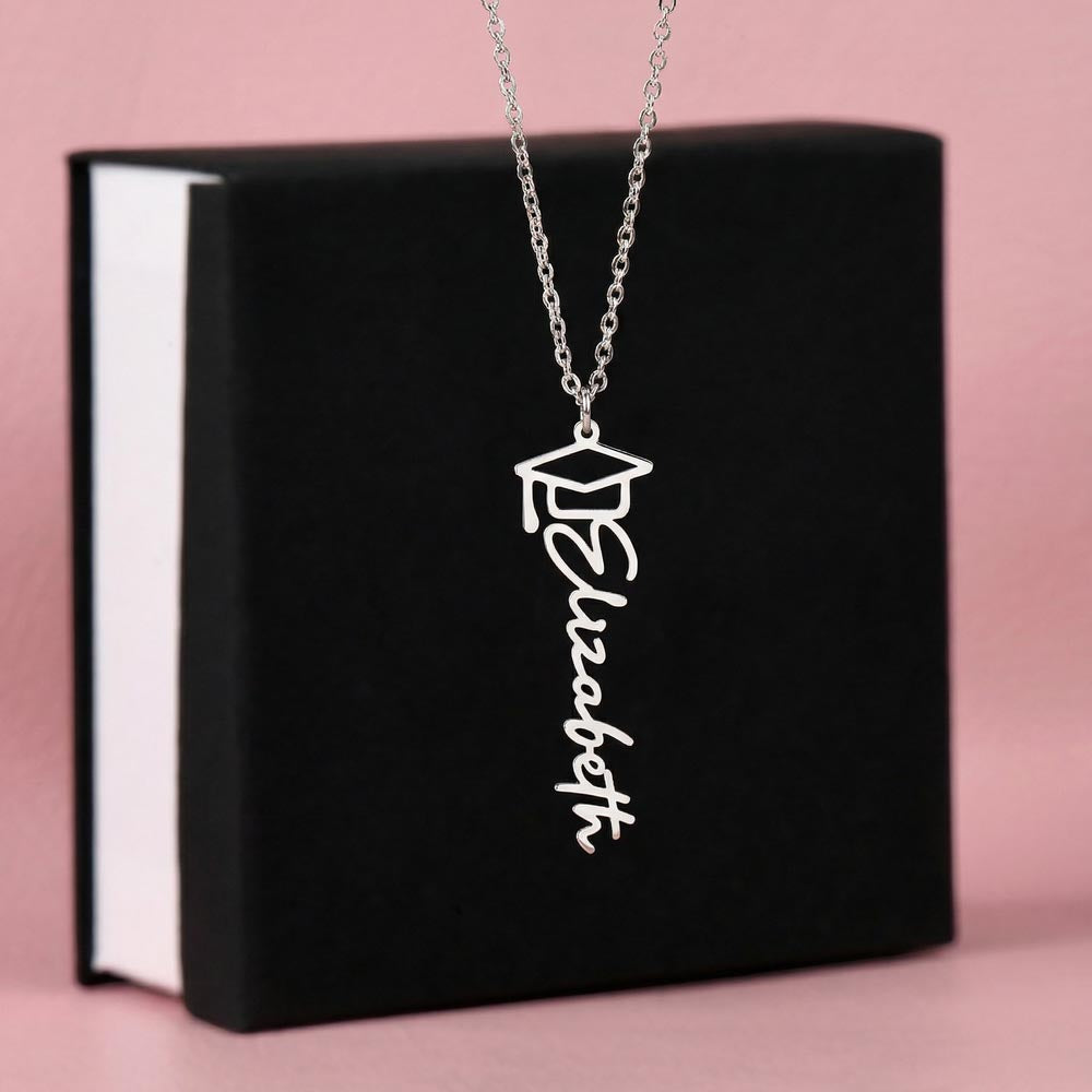 Custom Graduation Name Necklace – Personalized with Name & Cap Charm