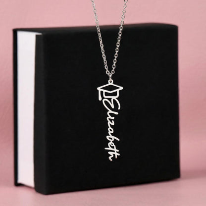 Custom Graduation Name Necklace – Personalized with Name & Cap Charm
