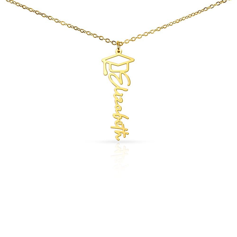 Custom Graduation Name Necklace – Personalized with Name & Cap Charm