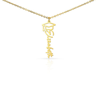 Custom Graduation Name Necklace – Personalized with Name & Cap Charm