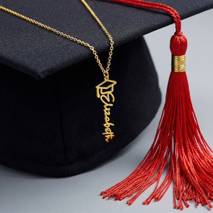 Custom Graduation Name Necklace – Personalized with Name & Cap Charm