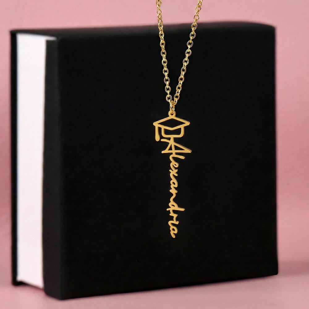 Custom Graduation Name Necklace – Personalized with Name & Cap Charm