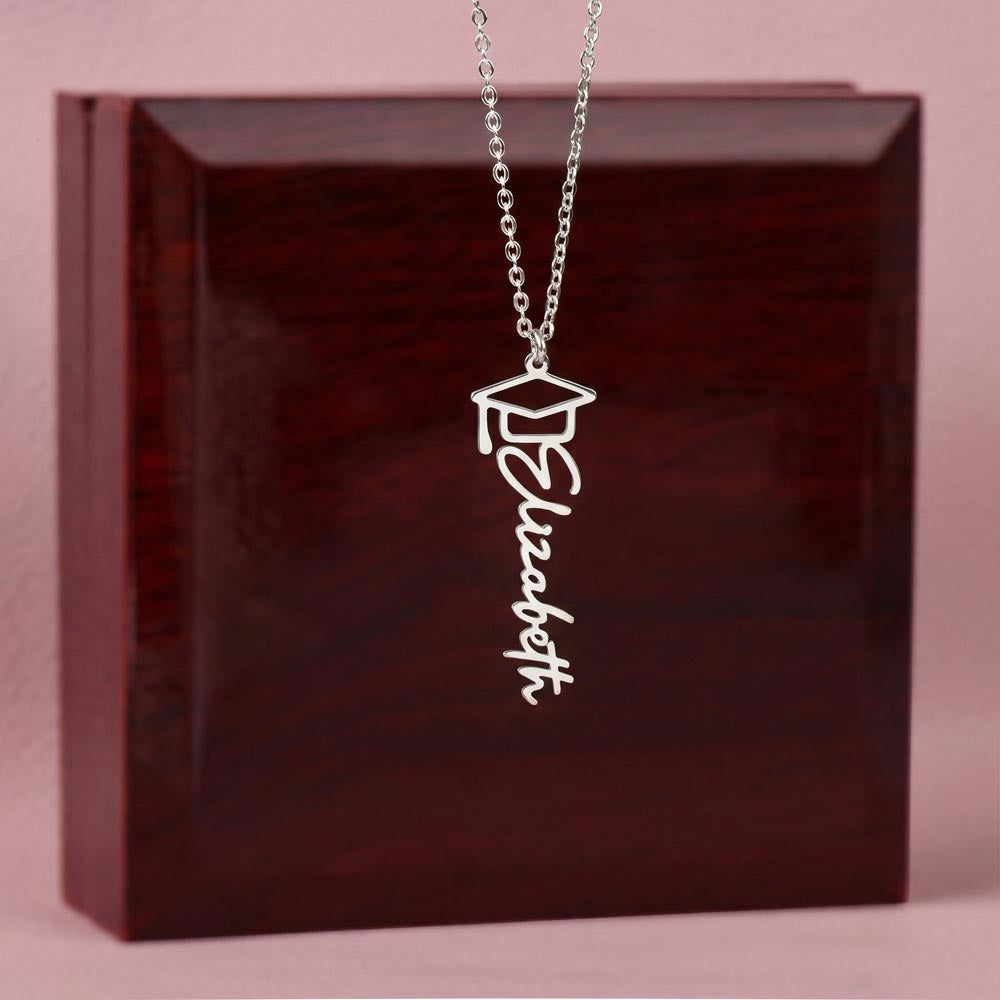 Custom Graduation Name Necklace – Personalized with Name & Cap Charm