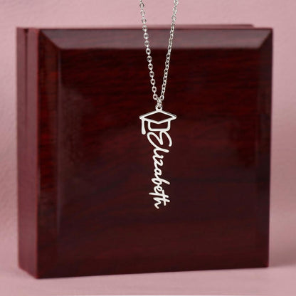 Custom Graduation Name Necklace – Personalized with Name & Cap Charm