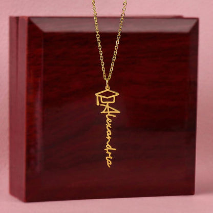 Custom Graduation Name Necklace – Personalized with Name & Cap Charm
