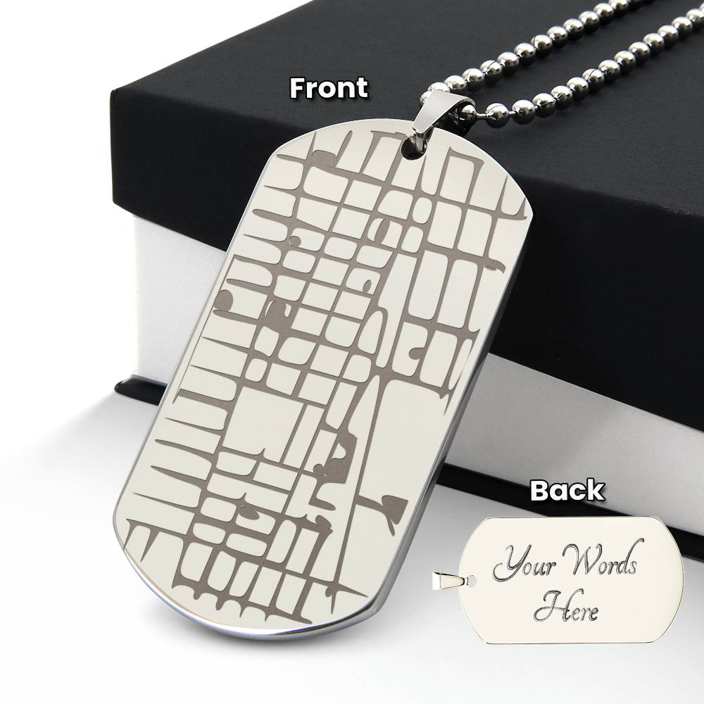 Engraved Map Dog Tag Necklace