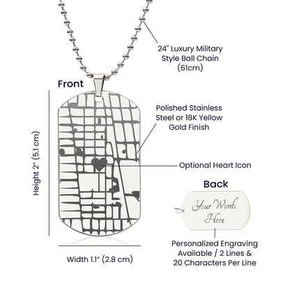 Engraved Map Dog Tag Necklace