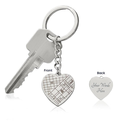 Custom Engraved Heart Map Keychain – Personalized Location Keepsake Gift