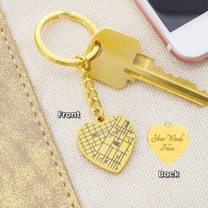 Custom Engraved Heart Map Keychain – Personalized Location Keepsake Gift
