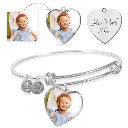 Personalized Heart Bangle w/photo and Engraving