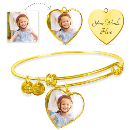 Personalized Heart Bangle w/photo and Engraving