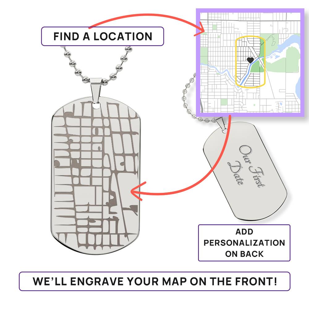 Engraved Map Dog Tag Necklace