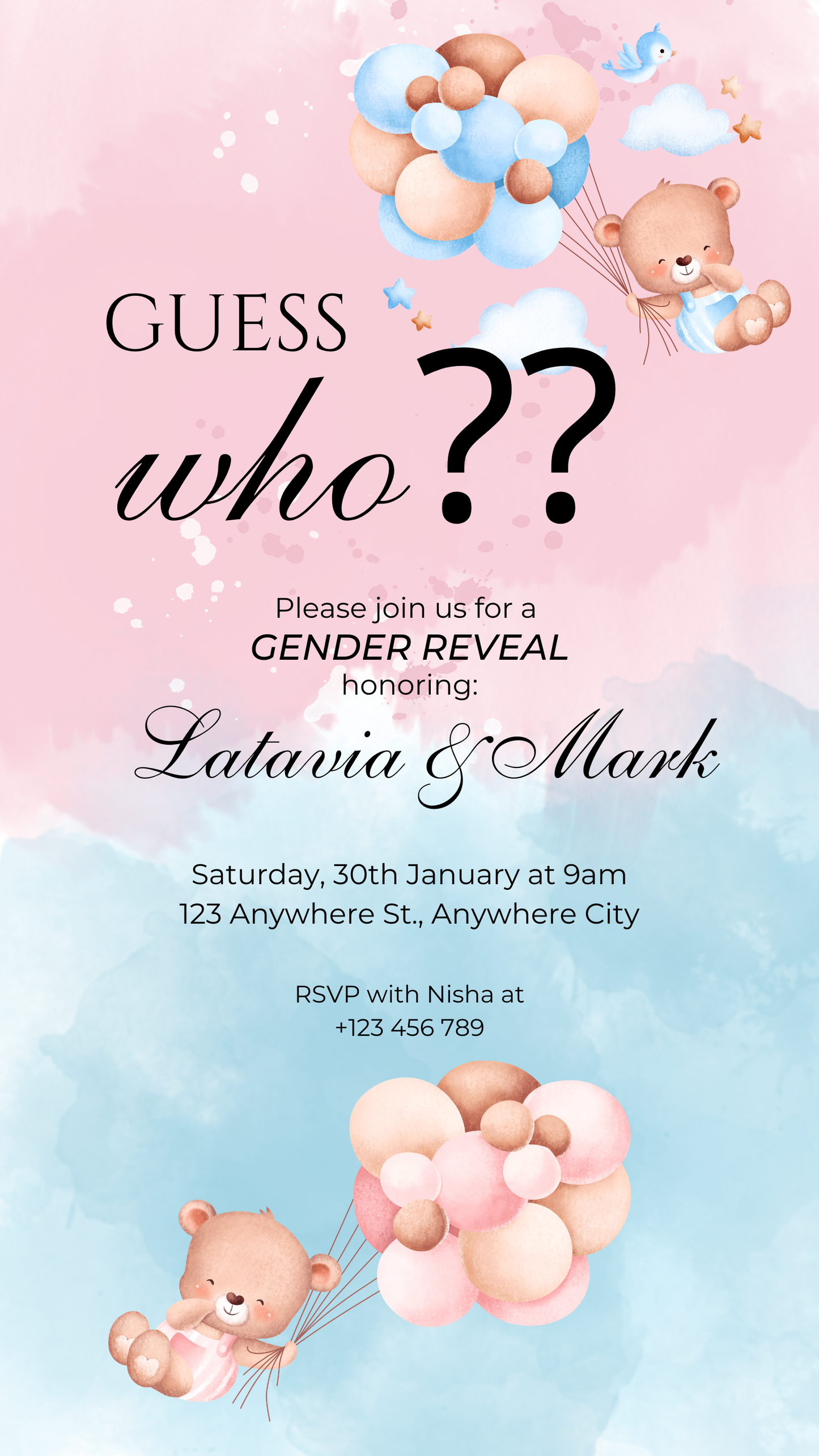 Custom Digital Gender Reveal Invitation | 3-Page Video Invite (Music or No Music)