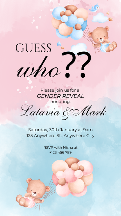Custom Digital Gender Reveal Invitation | 3-Page Video Invite (Music or No Music)